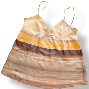 THEORY 100% Silk Cami Camisole Tank Top Cream & Brown Stripes w Button Back